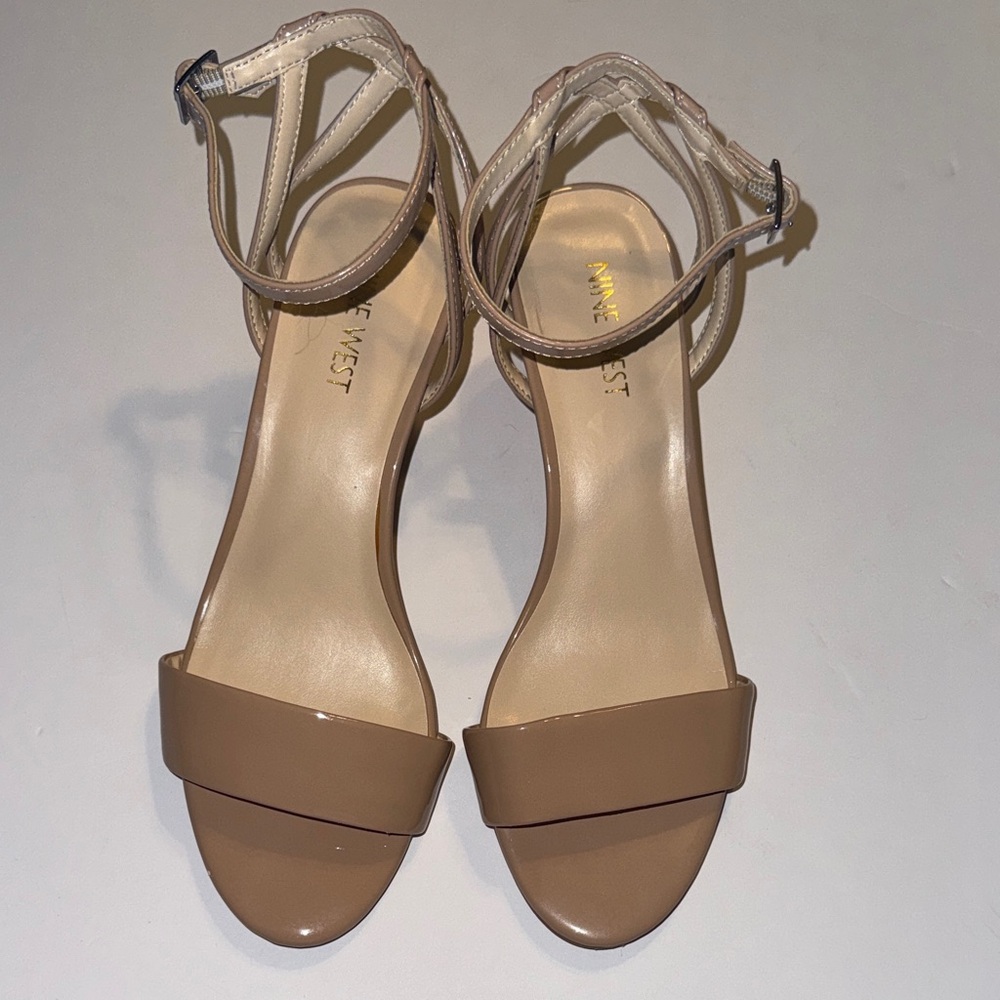 Nine West Nude-Tan Ankle Strap Block Heels - Picture 4 of 5